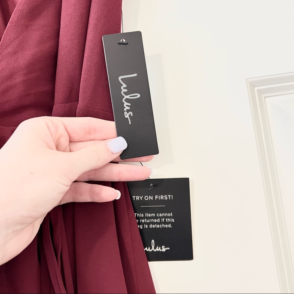 Lulu's Burgundy High-Low Ruffle Strap Maxi Dress - Picture 8 of 11
